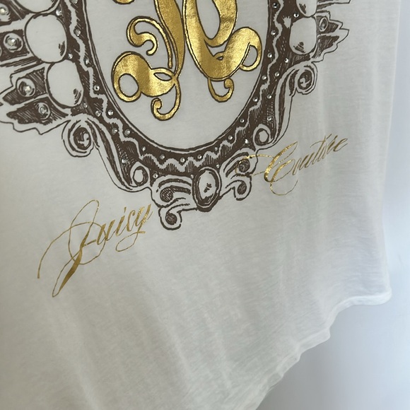 Vintage Juicy Couture White Tee with crystal bling crown & Gold Foil Emblem Y2k - Picture 16 of 17
